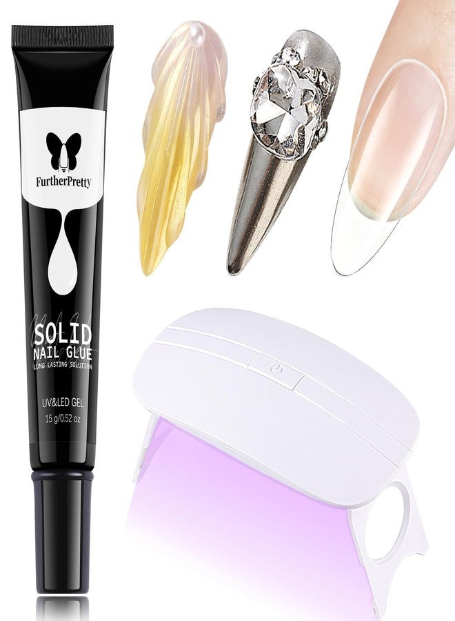 Furtherpretty Solid Nail Glue Gel Kit with UV Lamp, 15ml Gel Glue for Nails Super Strong Adhesive for Press On Nails Fake Nail Tips, Professional Salon & Home Manicure Supplies-uñas de Gel para pegar - Image 1